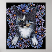 Maine Coon Dilute Calico Cat Paars Daisy Poster (Voorkant)