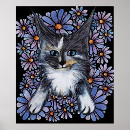 Maine Coon Dilute Calico Cat Paars Daisy Poster