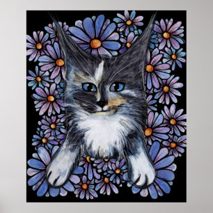 Maine Coon Dilute Calico Cat Paars Daisy Poster