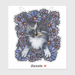 Maine Coon Dilute Calico Cat Paars Daisy Sticker