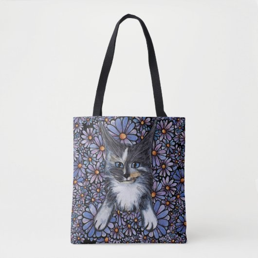 Maine Coon Dilute Calico Cat Paars Daisy Tote Bag (Voorkant)