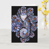 Maine Coon Dilute Calico Cat Paars Kaart (Gele Bloem)