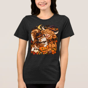 Maine Coon en Highland Cow beste vrienden hallowee Tri-Blend Shirt