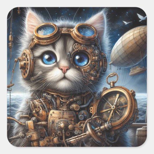 Maine Coon Explorer Vierkante Sticker (Voorkant)