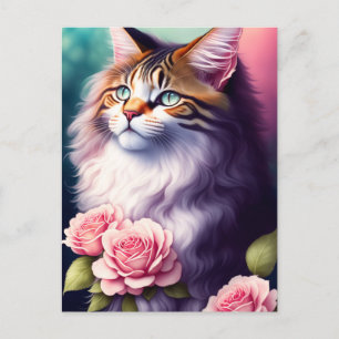  Maine Coon & Flowers Portret Briefkaart