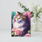  Maine Coon & Flowers Portret Briefkaart (Staand voorkant)