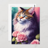  Maine Coon & Flowers Portret Briefkaart (Voorkant / Achterkant)