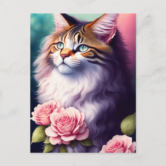  Maine Coon & Flowers Portret Briefkaart (Voorkant)