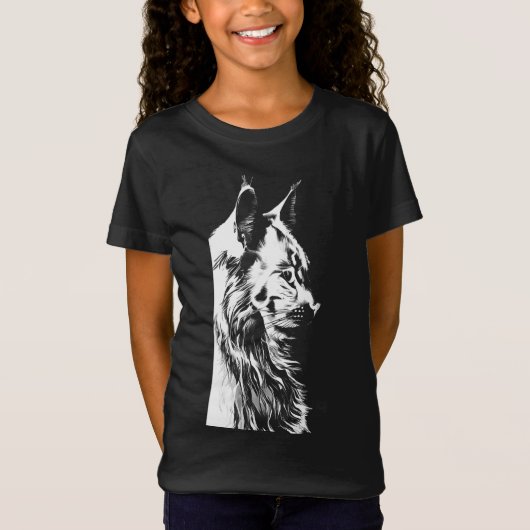 Maine Coon Girl's Black Jersey T-Shirt Kids (Voorkant)