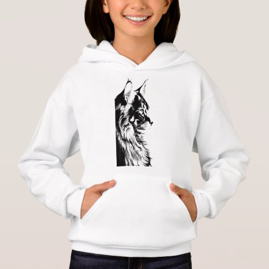 Maine Coon Girl's Pullover White Hoodie Kids' (Voorkant)