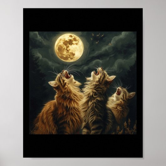Maine Coon Howl bij Moon Cat Lover Poster (Voorkant)