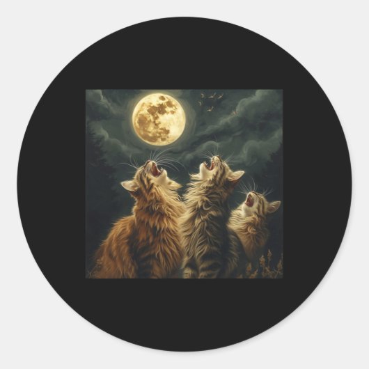 Maine Coon Howl bij Moon Cat Lover Ronde Sticker (Voorkant)