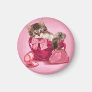 Maine coon in roze handtas magneet