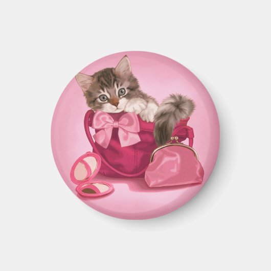 Maine coon in roze handtas magneet (Voorkant)