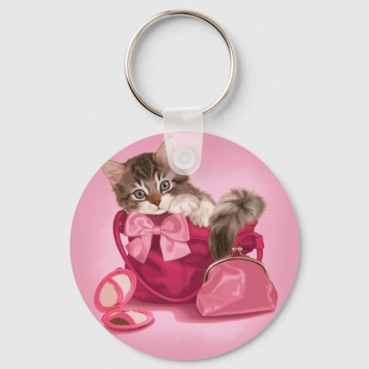 Maine coon in roze handtas sleutelhanger (Voorkant)