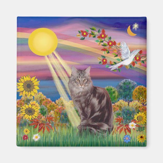 Maine Coon Kat 10 - Herfstzon Magneet (Voorkant)