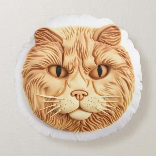 Maine Coon Kat 3D Geïnspireerd Rond Kussen (Voorkant)