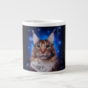 Maine Coon Kat Blauwe Achtergrond Sterren Grote Koffiekop