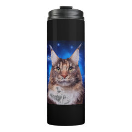 Maine Coon Kat Blauwe Achtergrond Sterren Thermosbeker