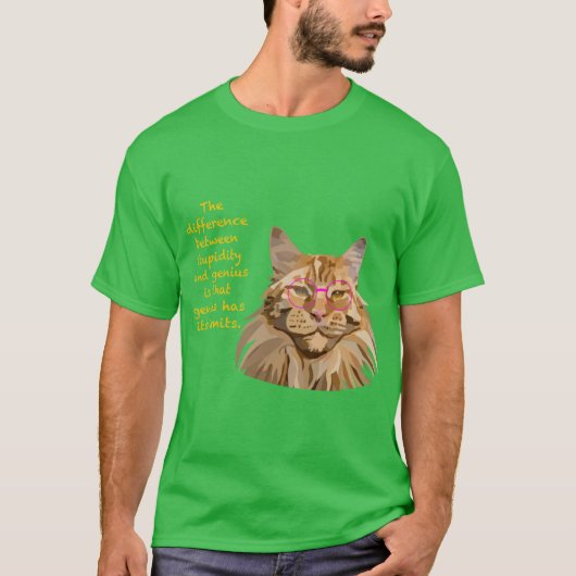 Maine Coon Kat Einstein Hand Getekende Digitale Ku T-shirt (Voorkant)
