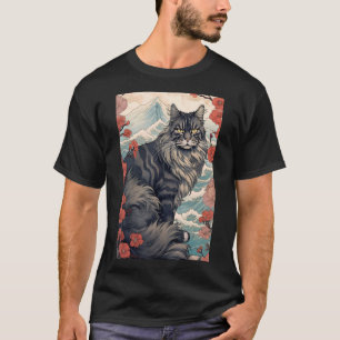 Maine Coon Kat Esthetisch Japans Ukiyo e 5 T-shirt