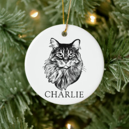 Maine Coon Kat Hand Tekening Gepersonaliseerd Keramisch Ornament