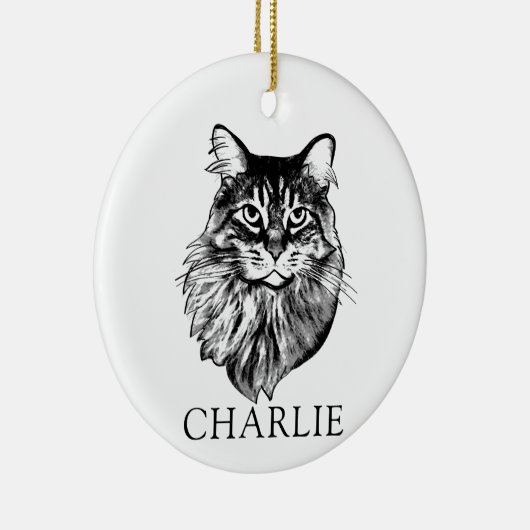Maine Coon Kat Hand Tekening Gepersonaliseerd Keramisch Ornament (Rechts)
