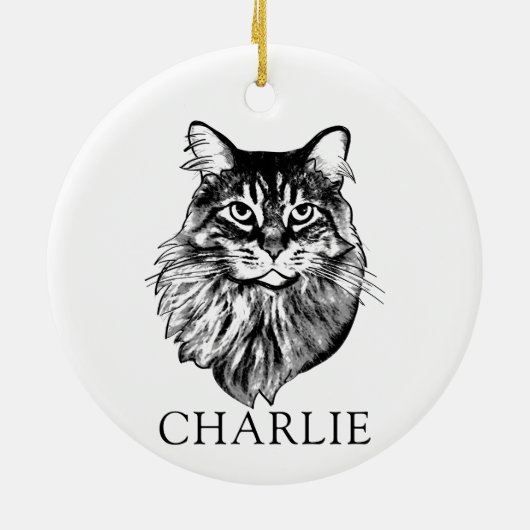 Maine Coon Kat Hand Tekening Gepersonaliseerd Keramisch Ornament (Achterkant)