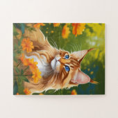 Maine Coon Kat in Bloemenveld Legpuzzel (Horizontaal)