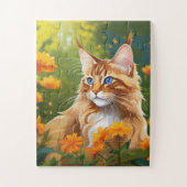 Maine Coon Kat in Bloemenveld Legpuzzel (Verticaal)
