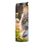 Maine Coon Kat in Bloemenveld Thermosbeker (Gedraaid links)