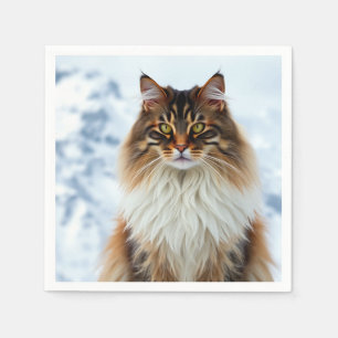 Maine Coon kat in een besneeuwde wildernis portret Servet