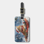 Maine Coon Kat in Sledge Laat het Sneeuw Kerstmis Bagagelabel (Voorkant verticaal)