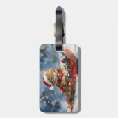 Maine Coon Kat in Sledge Laat het Sneeuw Kerstmis Bagagelabel (Achterkant verticaal)