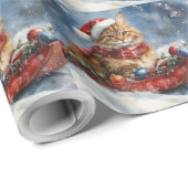 Maine Coon Kat in Sledge Laat het Sneeuw Kerstmis Cadeaupapier (Rol Hoek)