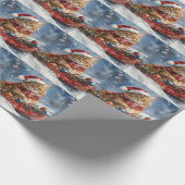 Maine Coon Kat in Sledge Laat het Sneeuw Kerstmis Cadeaupapier (Hoek)