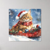 Maine Coon Kat in Sledge Laat het Sneeuw Kerstmis Canvas Afdruk (Voorkant)
