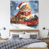 Maine Coon Kat in Sledge Laat het Sneeuw Kerstmis Canvas Afdruk (Insitu (Slaapkamer))