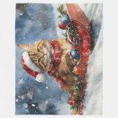 Maine Coon Kat in Sledge Laat het Sneeuw Kerstmis Fleece Deken (Voorkant)