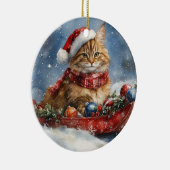Maine Coon Kat in Sledge Laat het Sneeuw Kerstmis Keramisch Ornament (Rechts)