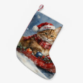Maine Coon Kat in Sledge Laat het Sneeuw Kerstmis Kleine Kerstsok (Voorkant (Hangend))