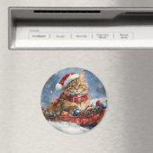 Maine Coon Kat in Sledge Laat het Sneeuw Kerstmis Magneet (Insitu (Vaatwasser))