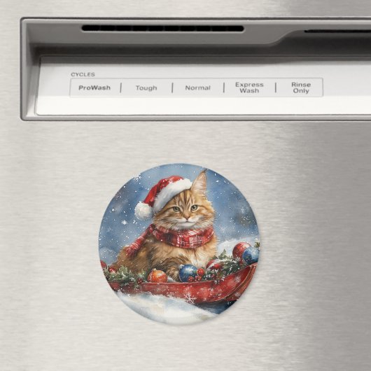 Maine Coon Kat in Sledge Laat het Sneeuw Kerstmis Magneet (Insitu (Vaatwasser))