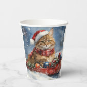 Maine Coon Kat in Sledge Laat het Sneeuw Kerstmis Papieren Bekers (Achterkant)