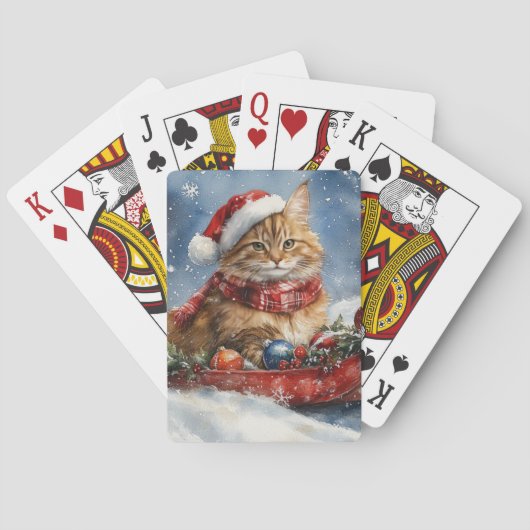 Maine Coon Kat in Sledge Laat het Sneeuw Kerstmis Pokerkaarten (Achterkant)