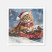 Maine Coon Kat in Sledge Laat het Sneeuw Kerstmis Servet (Voorkant)