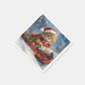 Maine Coon Kat in Sledge Laat het Sneeuw Kerstmis Servet (Hoek)