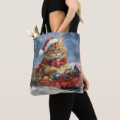 Maine Coon Kat in Sledge Laat het Sneeuw Kerstmis Tote Bag (Dichtbij)