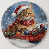 Maine Coon Kat in slee Let it Snow Kerstmis Ronde Button 6,0 Cm (Voorkant)