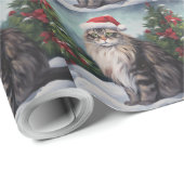 Maine Coon Kat in Sneeuw Kerstmis Cadeaupapier (Rol Hoek)